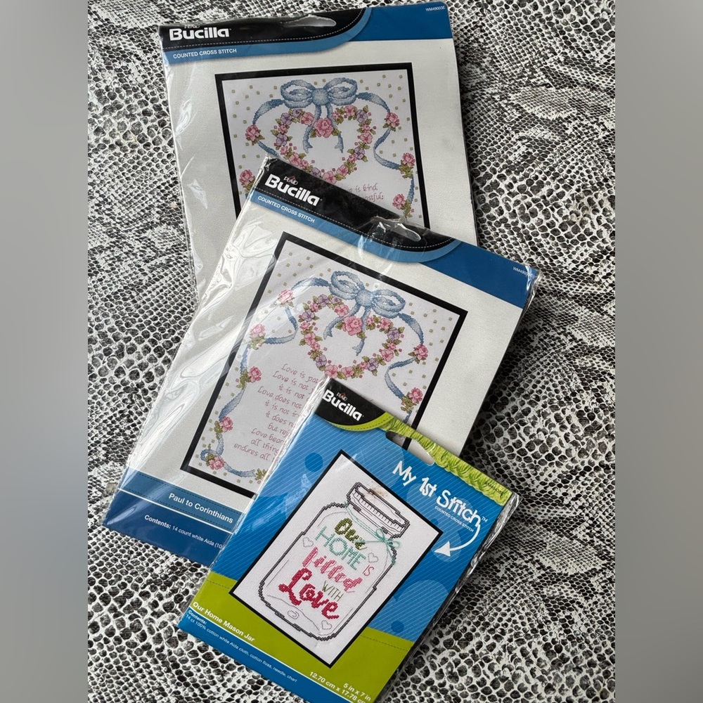 Vintage 1990’s Bucilla counted cross stitch , 3, brand new sealed, spiritual sew